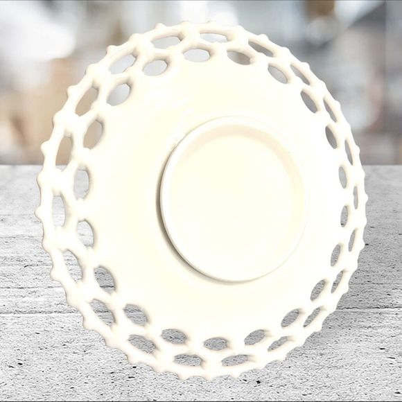 Set 2 White Milk Glass Doric Open Lace Edge Plate Platter Milkglass 11" Footed - Picture 5 of 16